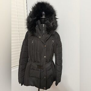 Michael Kors Black Puffer Coat with Fur Hood - Size XL